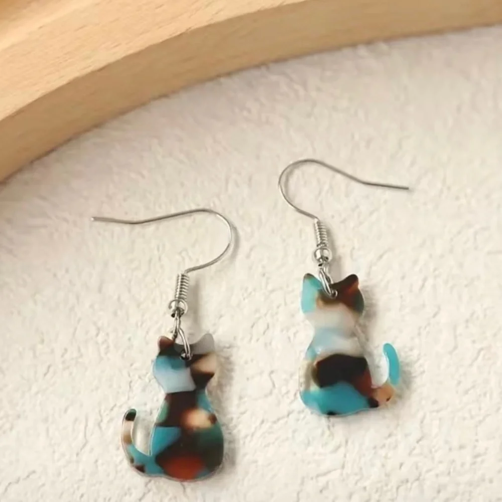 NWT, Multicolor Resin Cat Earrings